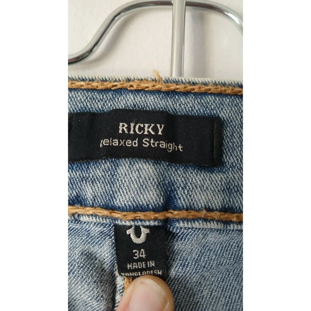 NEW TRUE RELIGION Size 34 Men's Jeans  Light Wash RICKY Relaxed Straight $199